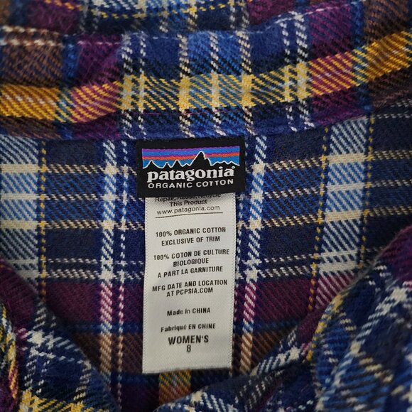Patagonia Women's Ikat Purple Organic Cotton Long-Sleeved Fjord Flannel Shirt 8 - Picture 7 of 12
